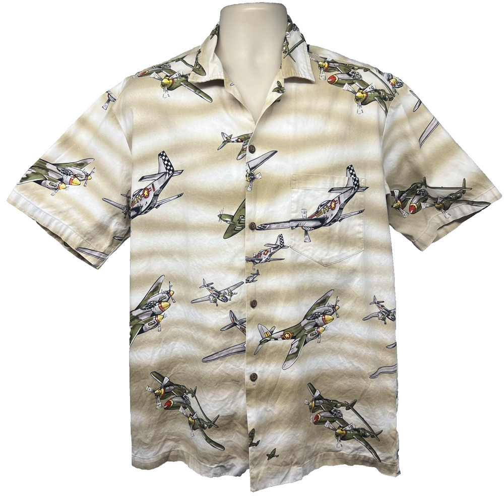 Pacific Legend All Over Print Patriot WW2 War Airplane Button Up Shirt Large USA